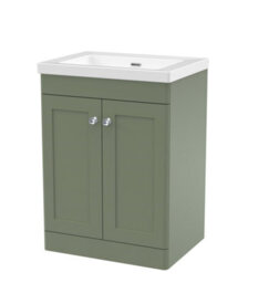Balterley Swynnerton Traditional 2 Door Floor Standing Vanity Unit With Fireclay Basin, Satin Green, 600mm - thumbnail 1