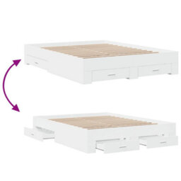 Berkfield Bed Frame With Drawers Without Mattress White 150X200 Cm King Size - thumbnail 7