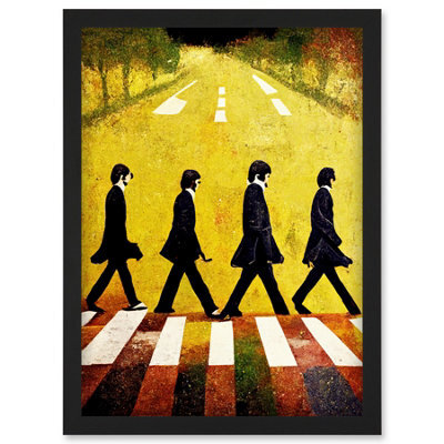 Artery8 Abbey Road Abstract Stylised Beatles Boho Landscape Red And Ochre Wall Art Print - A4 Size