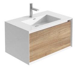 Plum&clay Declan White & Oak Wall Mounted Vanity Unit With Integrated Basin (W)750mm (H)400mm