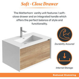 Plum&clay Declan White & Oak Wall Mounted Vanity Unit With Integrated Basin (W)750mm (H)400mm - thumbnail 3