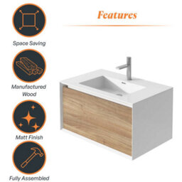 Plum&clay Declan White & Oak Wall Mounted Vanity Unit With Integrated Basin (W)750mm (H)400mm - thumbnail 5