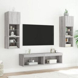Berkfield Durable Tv Cabinet With Led Lights Grey Sonoma 60X30X30 Cm - thumbnail 4