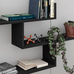 Decortie Tibet Wall Shelves - Floating 3 Tier Wall Mounted Display Unit Black Wood - thumbnail 4
