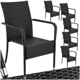 Tectake Rattan Garden Chair Girona - Polyrattan & Steel, Weather & Sun Resistant, Stackable - Black - Set Of 6 - thumbnail 1