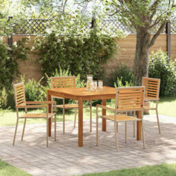 Berkfield Garden Dining Set 5 Pcs Beige Poly Rattan - thumbnail 1