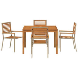 Berkfield Garden Dining Set 5 Pcs Beige Poly Rattan - thumbnail 7