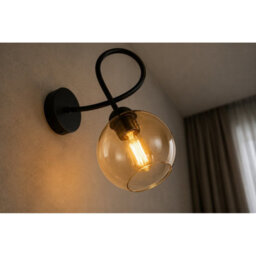 Luminosa Lighting Luminosa Lyra Wall Lamp Black Amber Glass Shade 1X E27 - thumbnail 3