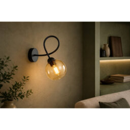 Luminosa Lighting Luminosa Lyra Wall Lamp Black Amber Glass Shade 1X E27 - thumbnail 2