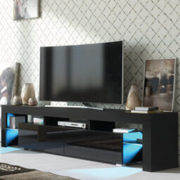 Tv Unit 200Cm Sideboard Cabinet Cupboard Tv Stand Living Room High Gloss Doors - Black - thumbnail 3