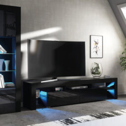 Tv Unit 200Cm Sideboard Cabinet Cupboard Tv Stand Living Room High Gloss Doors - Black - thumbnail 4