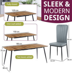 Hallowood Furniture Cullompton Large Extending Dining Table (120 To 180Cm) With 4 Grey Faux Leather High Back Chairs - thumbnail 3