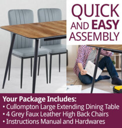 Hallowood Furniture Cullompton Large Extending Dining Table (120 To 180Cm) With 4 Grey Faux Leather High Back Chairs - thumbnail 7