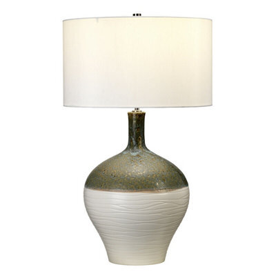 Elegant Cream Shade Table Lamp With Green And Gold Accents - Led E27 60W Bulb - image 1