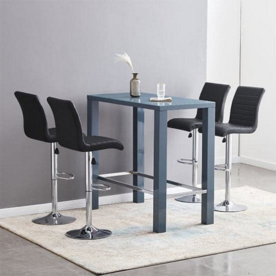 Furniture in Fashion Jam Rectanuglar Glass Grey Bar Table With 4 Ripple Black Stools - image 1