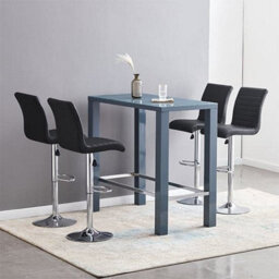 Furniture in Fashion Jam Rectanuglar Glass Grey Bar Table With 4 Ripple Black Stools - thumbnail 1
