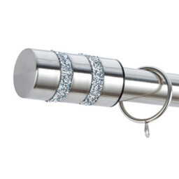 A.unique Home Diamante Barrel Metal Extendable Curtain Pole With Rings And Fittings (25/28mm) - Brushed Steel, 70Cm-120Cm  Approx - thumbnail 2