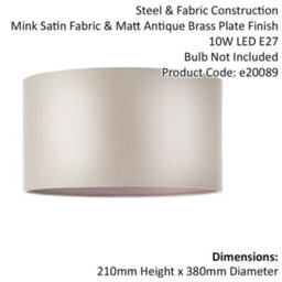 380mm Mink Satin Fabric Cylinder Lamp Shade - Rolled Edge - 10W E27 Led - thumbnail 2