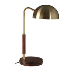 Orsina Wooden Base Antique Brass Finish Task Lamp, Linear Tube Design Bedside Table Light, Sleek Lamp On A Table - thumbnail 1