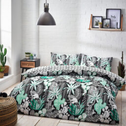 Style Lab Arizona Jungle Leaf Reversible Duvet Cover Set, Double, Black - thumbnail 1