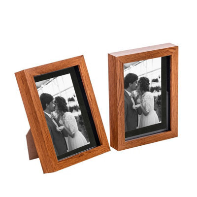 "Nicola Spring 5 X 7"" Photo Frames - Dark Wood/black Mount - 3D Picture Frame Box Portrait Display Case (20 X 15.5Cm) Set Of 2" - image 1