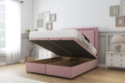 "Sloomy Lancaster Pink Plush Ottoman Bed With Mattress With 54"" Floor Standing Headboard 5' King" - thumbnail 2