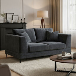 Aluxo Lenox Modern Boucle 2 Seater Sofa Loveseat Steel Mermaid Velvet Grey Soft Cushion