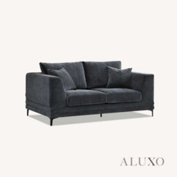 Aluxo Lenox Modern Boucle 2 Seater Sofa Loveseat Steel Mermaid Velvet Grey Soft Cushion - thumbnail 8