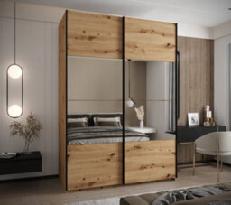 Arte Modern Trosa Iv Oak Artisan Sliding Door Wardrobe H2450mm W1700mm D640mm Mirrored Doors, Ten Shelves, Hanging Rail - thumbnail 2