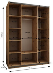 Arte Modern Trosa Iv Oak Artisan Sliding Door Wardrobe H2450mm W1700mm D640mm Mirrored Doors, Ten Shelves, Hanging Rail - thumbnail 4