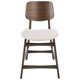 Wyld And Coco Set Of 2 Retro Bar Chairs - Brown And Off-White Bouclé Upholstery, Rubberwood Legs - thumbnail 1