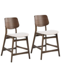 Wyld And Coco Set Of 2 Retro Bar Chairs - Brown And Off-White Bouclé Upholstery, Rubberwood Legs - thumbnail 3