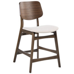 Wyld And Coco Set Of 2 Retro Bar Chairs - Brown And Off-White Bouclé Upholstery, Rubberwood Legs - thumbnail 4