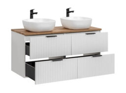 Impact Furniture White Bathroom Double Vanity Unit With Oak Countertop Sink Basin Wall Storage Cabinet Set Ribbed Fluted Furniture Adel - thumbnail 5