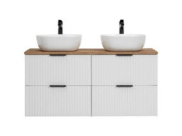 Impact Furniture White Bathroom Double Vanity Unit With Oak Countertop Sink Basin Wall Storage Cabinet Set Ribbed Fluted Furniture Adel - thumbnail 3