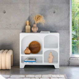 Sweeek - 90Cm Sideboard With A White Wooden Effect And 4 Compartments Thessa White 90X24X80.5 Cm - thumbnail 4