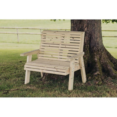 Churnet Valley Garden Furniture Ltd Ergonomical 2 Seater Bench, Wooden Furniture - L75 X W120 X H105 Cm - Partially Assembled - Set Of Waterproof Cushions Included - image 1