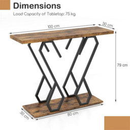 Foyer Console Table With Metal Frame Adjustable Foot Pads Anti Tipping Brown - thumbnail 2