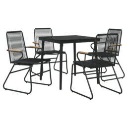 Berkfield 5 Piece Garden Dining Set Black Pvc Rattan - thumbnail 3