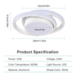 Pheashine Modern Round Led Ceiling Light,32W 2500Lm Cool White 6000K For Hallway Or Bedroom - thumbnail 5
