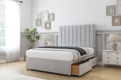 "Comfort Tokyo Silver Plush Divan Bed Base 2 Drawers Same Side - 54"" Floor Standing  3' Single" - image 1
