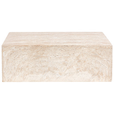 Wyld And Coco Travertine Effect Coffee Table Beige Veneer Top Water Transfer Finish, W66 X L90 X H30Cm - image 1