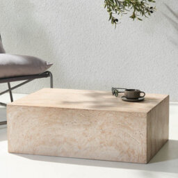 Wyld And Coco Travertine Effect Coffee Table Beige Veneer Top Water Transfer Finish, W66 X L90 X H30Cm - thumbnail 2