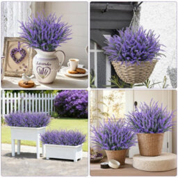 Amorly 32Pcs Purple Artificial Lavender Flowers Outdoor Uv Resistant Fake Flowers No Fade Faux Plastic Plants Window Box Decorating - thumbnail 5