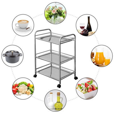 Stainless Sliver 75Cmx35Cmx50Cm Heavy Duty Metal 3 Tier Side Trolley Cart Shelf Rack Beauty Salon Bbq Hotpot - image 1