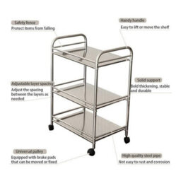 Stainless Sliver 75Cmx35Cmx50Cm Heavy Duty Metal 3 Tier Side Trolley Cart Shelf Rack Beauty Salon Bbq Hotpot - thumbnail 2