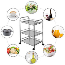 Stainless Sliver 75Cmx35Cmx50Cm Heavy Duty Metal 3 Tier Side Trolley Cart Shelf Rack Beauty Salon Bbq Hotpot - thumbnail 1