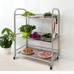 Stainless Sliver 75Cmx35Cmx50Cm Heavy Duty Metal 3 Tier Side Trolley Cart Shelf Rack Beauty Salon Bbq Hotpot - thumbnail 4