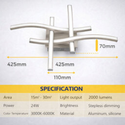 Shopnbits 24W Led Wave Ceiling Light With Remote Control, 3 Colour Dimmable Silver Flush Mount For Living Room & Bedroom - thumbnail 4