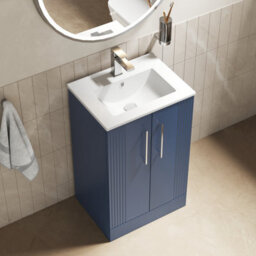 Balterley Belvide Partial Fluted 2 Door Floor Standing Vanity Unit With 1 Tap Hole Minimalist Basin - 500mm - Satin Blue - thumbnail 5